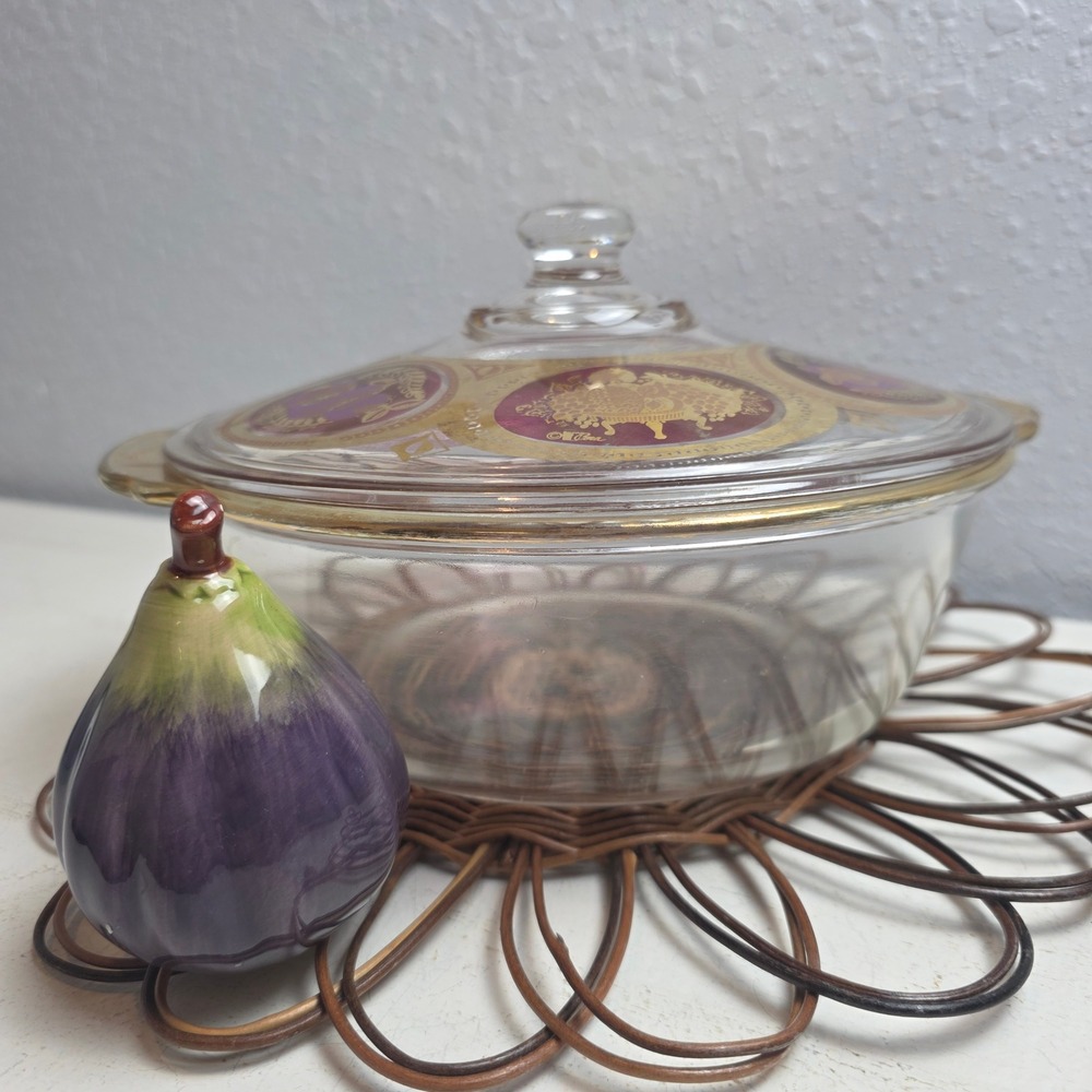 Vintage 60s Fire King Georges Briard 2 Quart Casserole Dish‎ Lid 22k Gold Band